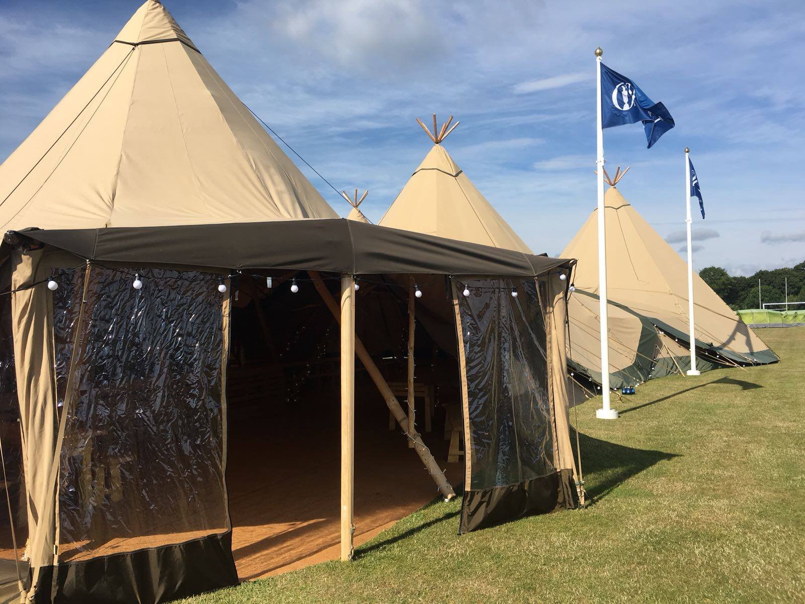 Welcoming entrance to the Giant Tipis Clubhouse at The Open Camping Village 2018