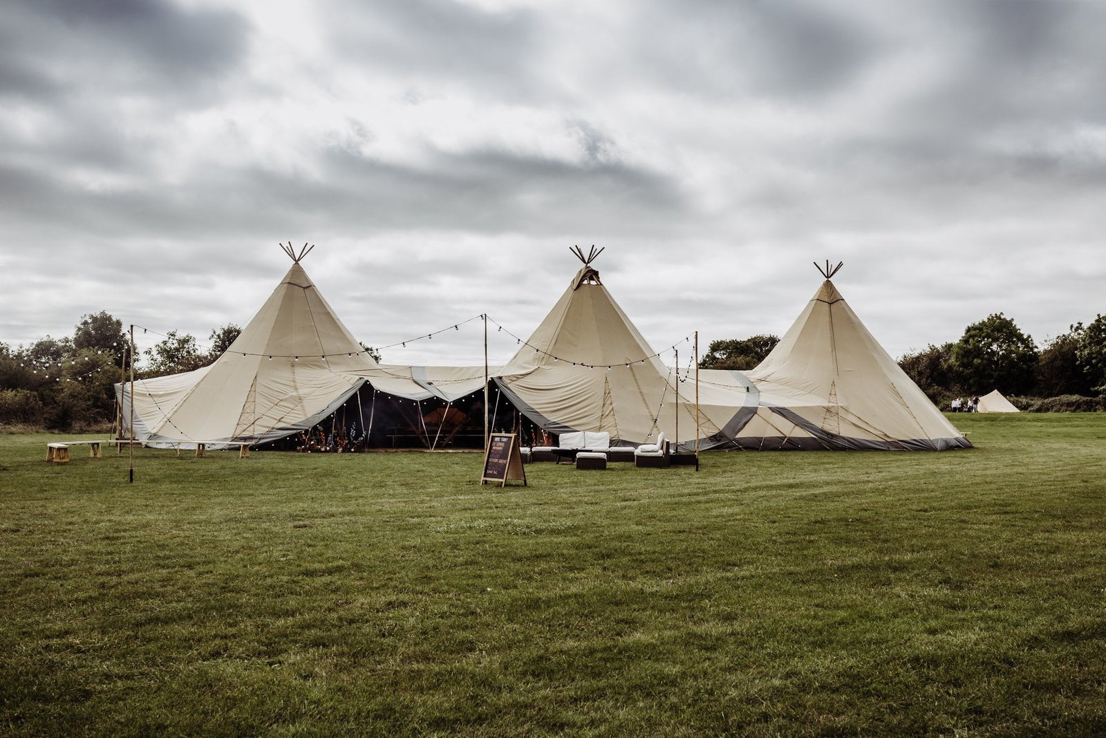 Photo of 3 Giant Tipis set up for a wedding, ideal for 120-180 guests